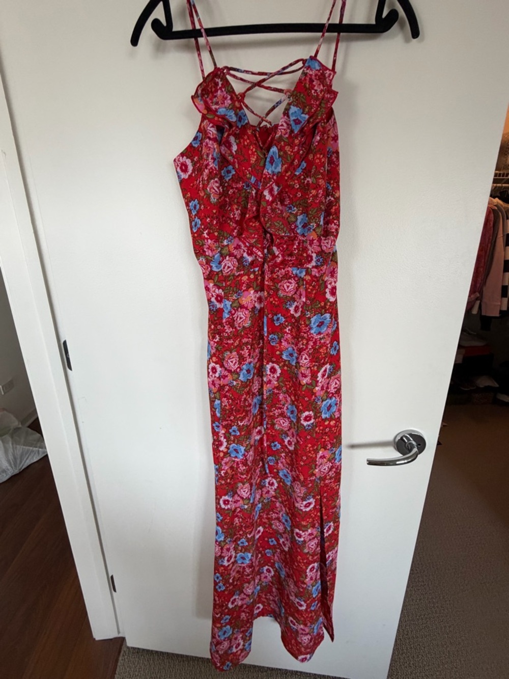 WAYF Red Floral Strappy Maxi Dress